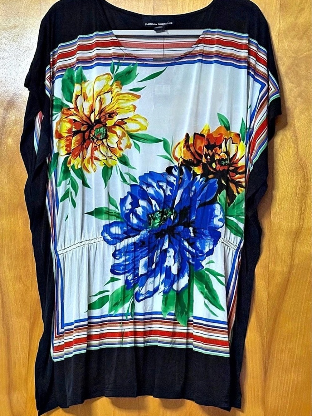 Isabella Rodriguez Floral Swim Coverup in Black Blue Yellow Size 2X NWT